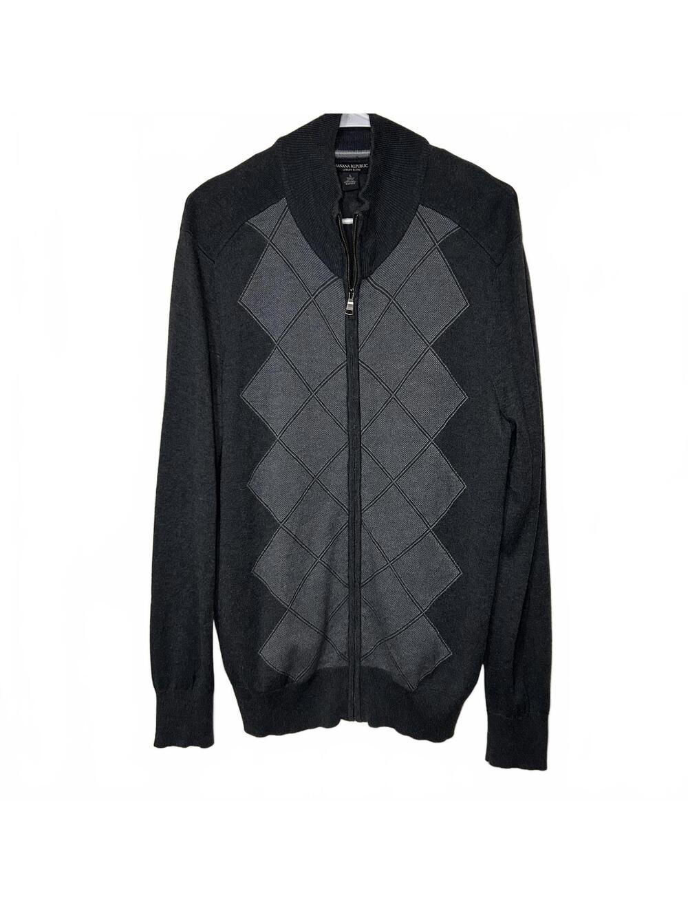 BR Luxury Blend Silk Cashmere Argyle Cardigan Men's Large